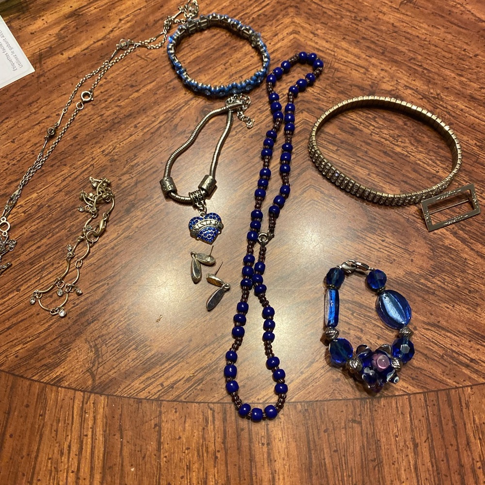 BLue and silver multi bag of jewelry